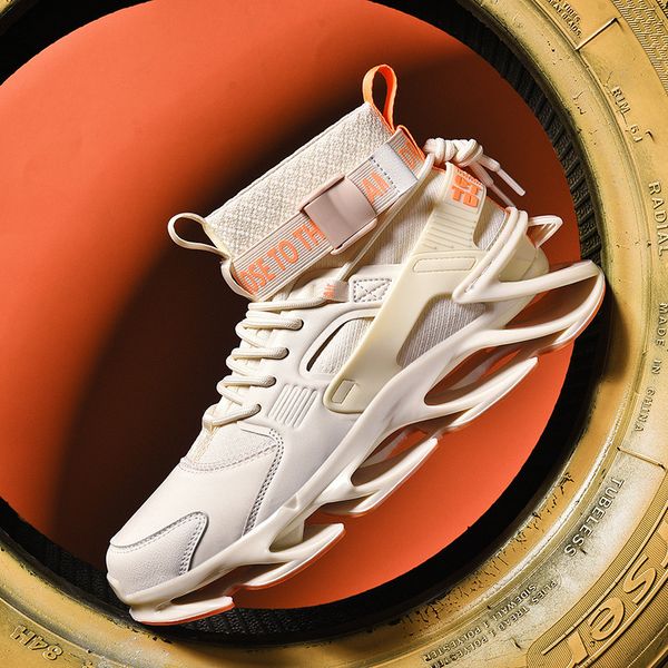 

winter 2020 new trend blade flying woven shoes leisure high sports thick soled lightweight men's shoes c1212, Black;white