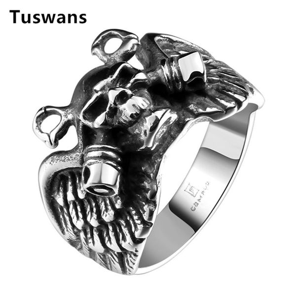 

316l нержавеющей стали черепа крылья punk rock кольца большие кольца размер для мужчин мужской хип-хоп ретро vintage biker rings jewelry jll, Bronze;silver