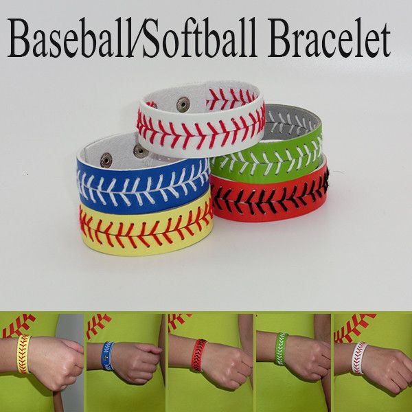 

with or softball bracelet leather red stitching baseball and snap closure sports jewelry