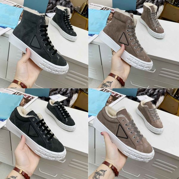 

designer sneakers wool women shoes warm fashion catwalk ladies casual shoe with box, Black