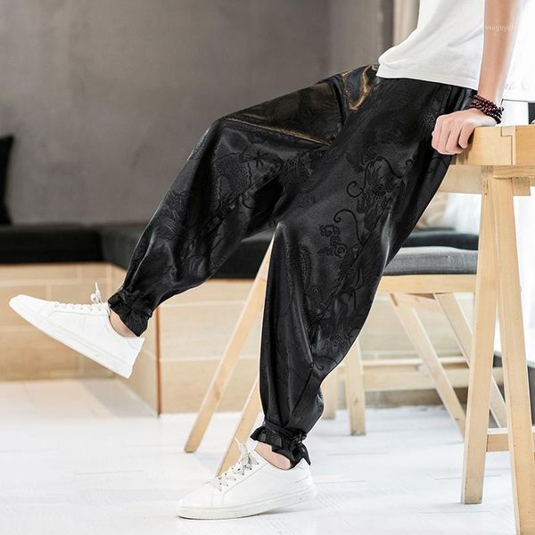 

m-5xl plus size men chinese dragon printed harem pants casual streetwear men trousers elastic waist streetwear pants xxxxxl1, Black