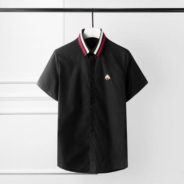 

2020 ribbon collar mens shirts luxury bee design long sleeve solid color mens dress shirts plus size 4xl slim fit man, White;black