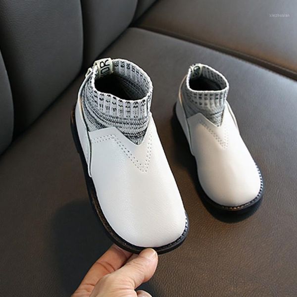 

boots kids girls autumn winter cotton 2021 korean children short knitted leather baby toddler shoes1, Black;grey