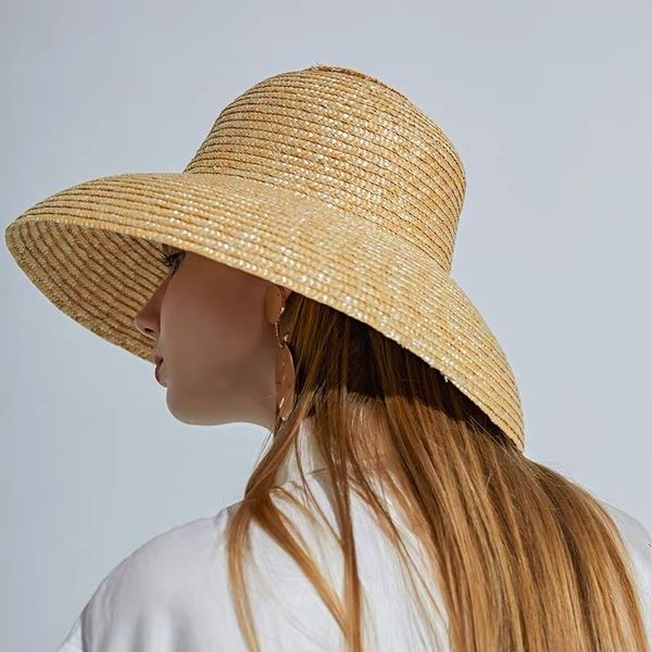 

vintage french hepburn mesh primary color straw hat sun seaside beach hat female summer big sun cap handmade match y200714, Blue;gray