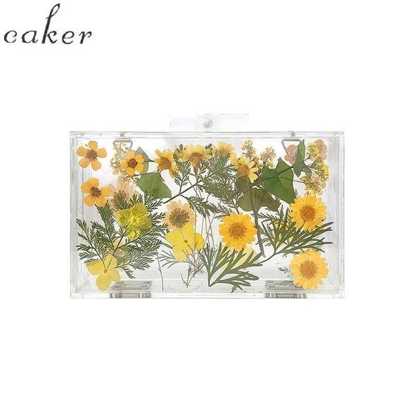 

women flower wedding party pearl flower bride handbag clear hard box clutch transparent chain bag