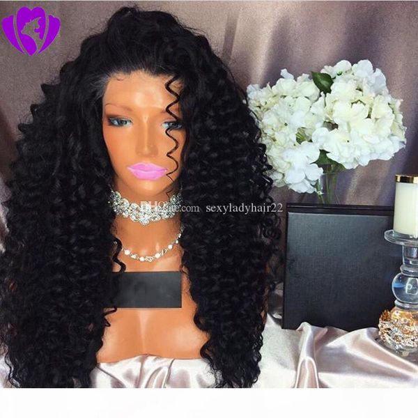 

side part 180% long black afro kinky curly synthetic wigs heat resistant african american wigs gluelese lace front wigs for black women