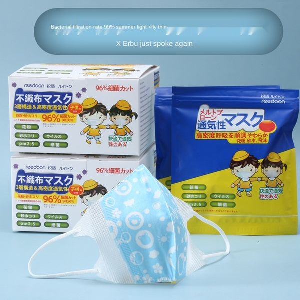 

children's disposable mask 3d breathable dustproof sun-proof fashion baby three-layer non-woven printing cartoon m