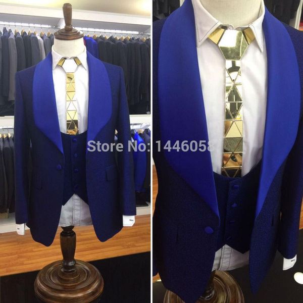 

new arrival 2020 elegant blue jacket royal blue lapel groomsmen formal blazer men tuxedo groom wedding suits (jacket+pants+vest, White;black