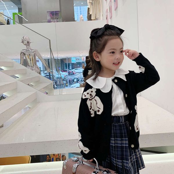 

2021 spring new korean children's coat clothing men's and women's baby cartoon bear sweater cardigan versatile top, Black