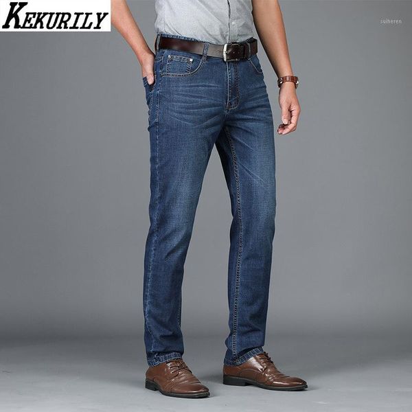 

2020 brand jeans for men spring summer stretch straight jeans business casual breathable denim pant male plus size long trousers1, Blue