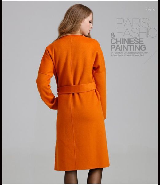 

european winter wool coat women trench coats cashmere parkas belt split double side manteau femme 19211, Black