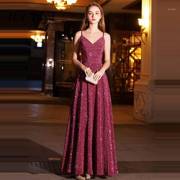 

it's yiiya evening dress wine red spaghetti strap bling formal dresses v-neck zipper floor length long party gown e0881, White;black