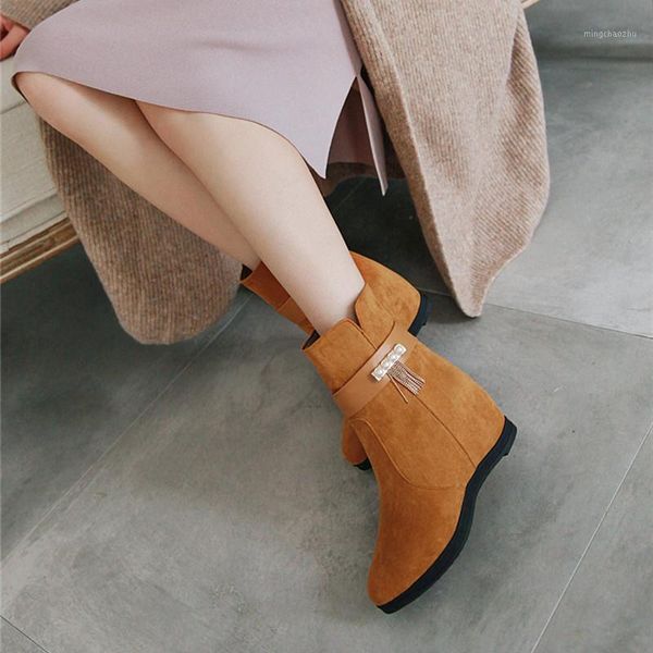 

boots yqbtdl 2021 fashion faux nubuck suede hidden high heels ankle for women crystal chain black yellow womens shoes booties1