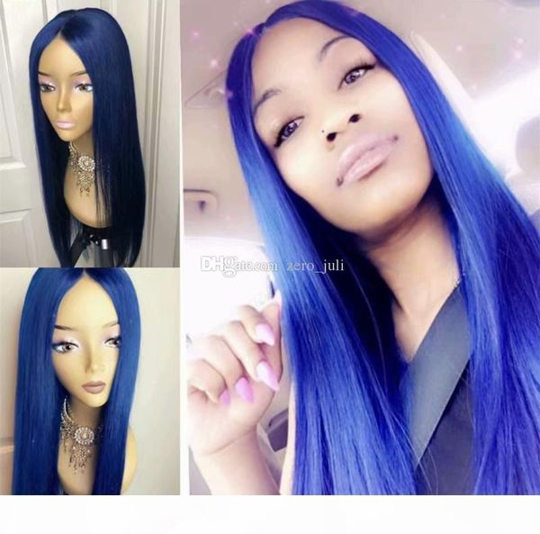 

pre plucked blue human hair glueless full lace wigs middle part dark blue human lace lace front wig with baby hair, Black;brown