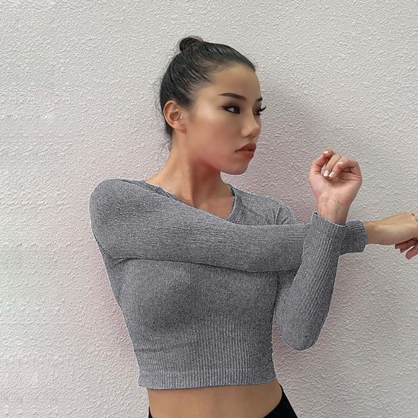 

yoga outfits gym women t shirts longsleeve sport breathbale quick dry fitness sportwear training running female, White;red