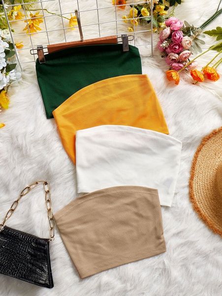 

4pcs solid ribbed knit tube k7i5#, White