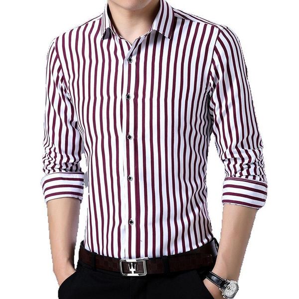 

men's dress shirts 2021 four seasons striped long sleeve slim shirt business classic fashion casual formal male brand clothes 4xl 5xl, White;black