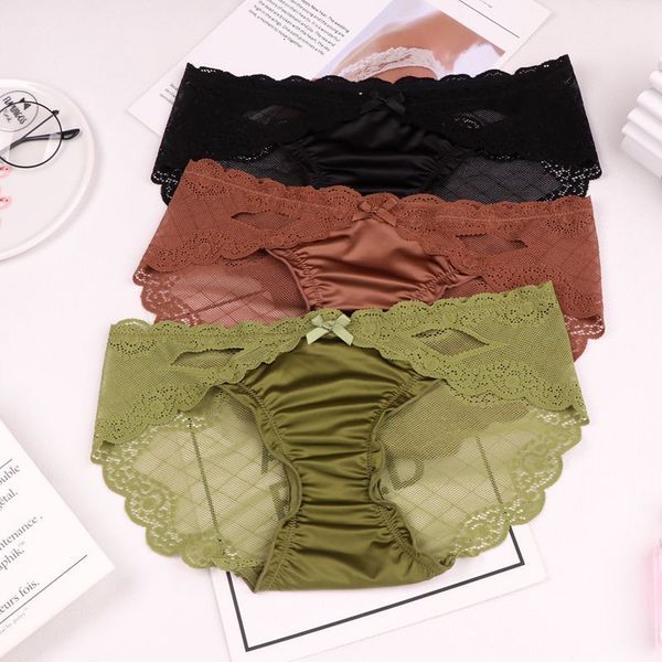 

492 quality lace underwear girl monster girl simple sweet youth fashion hip briefs, Black;pink