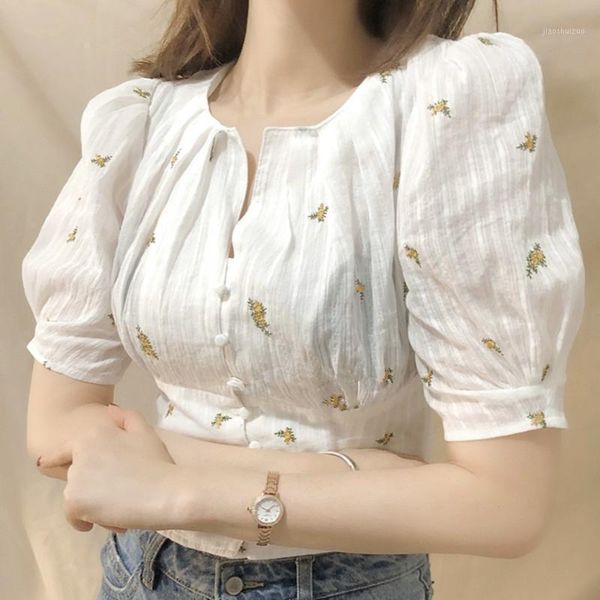 

missky women's blouse spring and summer retro style shirt platycodon grandiflorum pattern short-sleeve clothing female 1, White