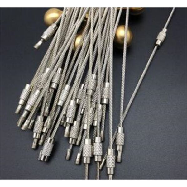 

new screw locking stainless steel wire keychain rope holder keyring key chain rings cable outdoor hiking keychains, Silver