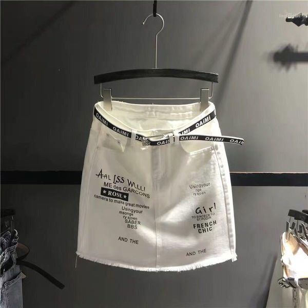 

women's skirt white denim short skirt fashion letter print slim waist a-line high waist slim girl summer large1, Black