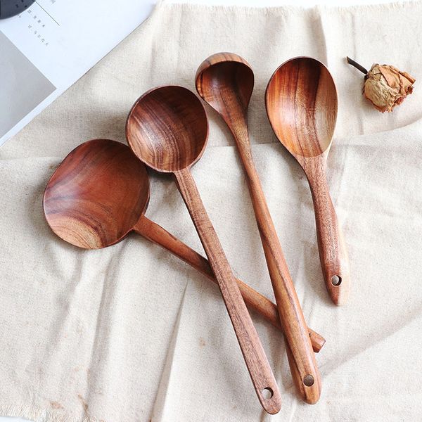 

2021 new 4pcs/set wooden japan style stir long scoop large soup rice spoon kitchen tableware coffee honey spoons mc8b