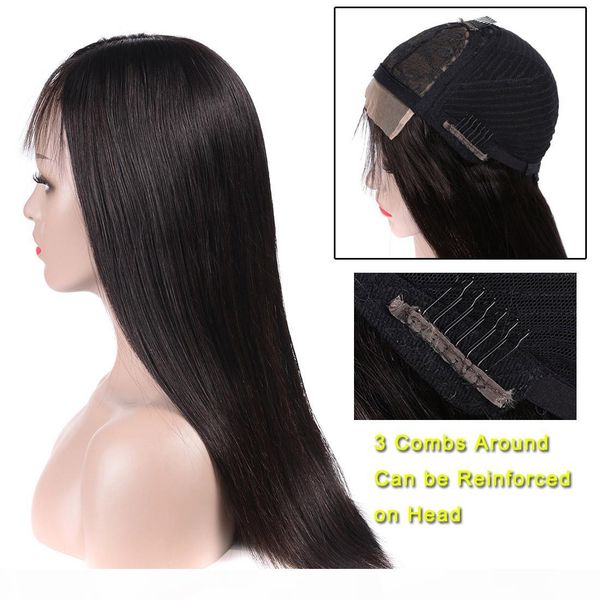 

lace front human hair wigs straight brazilian remy hair 4*4 lace frontal wigs pre plucked hairline with baby hair 8-16, Black;brown