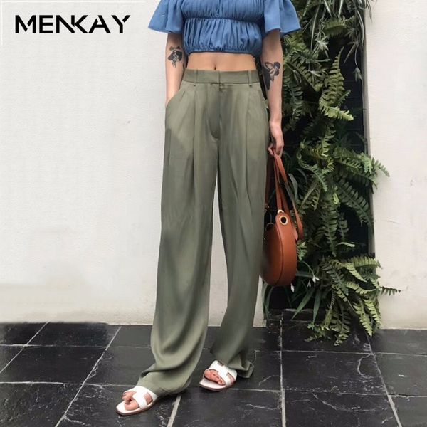 

menkay] maxi pants for women high waist zipper pocket summer big large size long trousers fashion elegant clothing y19070101, Black;white