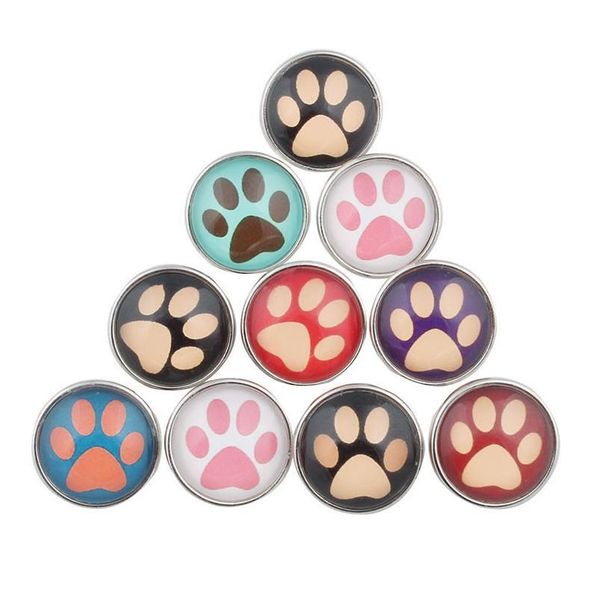 

10 pcs/lot beautiful paw footprint snap button 18mm round glass xinnver snaps jewelry flower snap fit snap bracel sqcfim