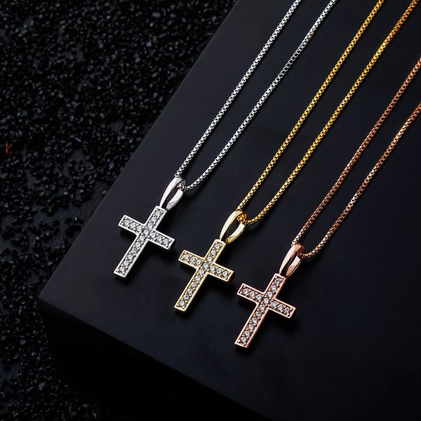 

925 sterling silver cross necklaces fashion gold silver color men women bling zircon iced out hip hop necklaces jewelry