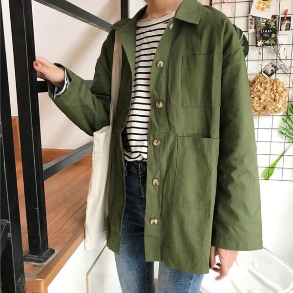 

casual loose spring autumn outwear daily fashion big pocket ladies long sleeve solid button women coat turndown collar1, Black;brown
