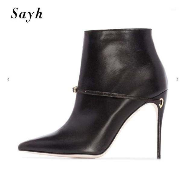 

boots fashion winter woman ankle patchwork pointed toe pointy 11cm heels women leather shoes size plus1, Black