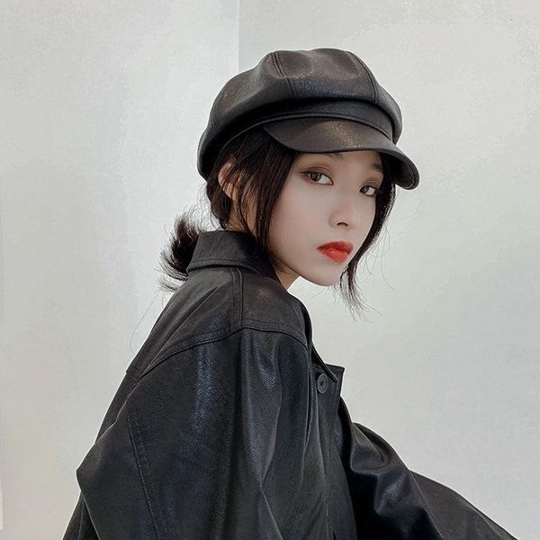 

octagonal hat women autumn winter british retro beret hat, Blue;gray