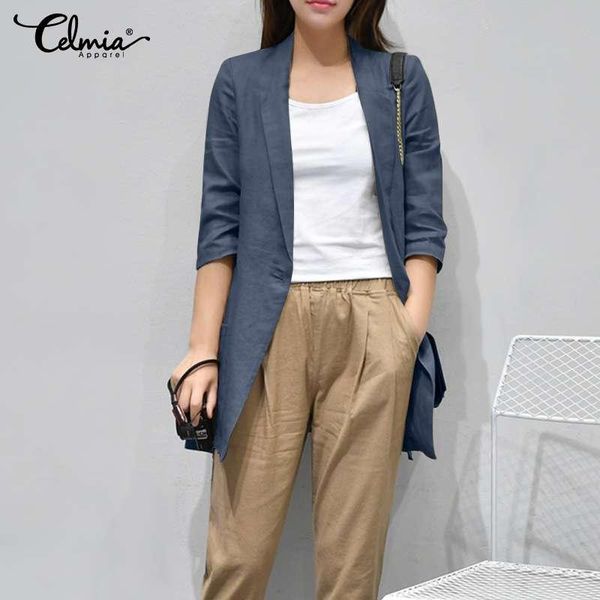 

women's suits & blazers celmia women fashion 2021 autumn casual 3/4 sleeve elegant office suit blazer solid korean coats plus size oute, White;black