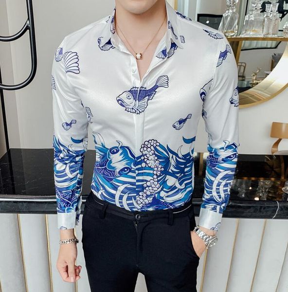

men's casual shirts luxury design shirt men slim fit long sleeve camisa masculina l club prom, White;black