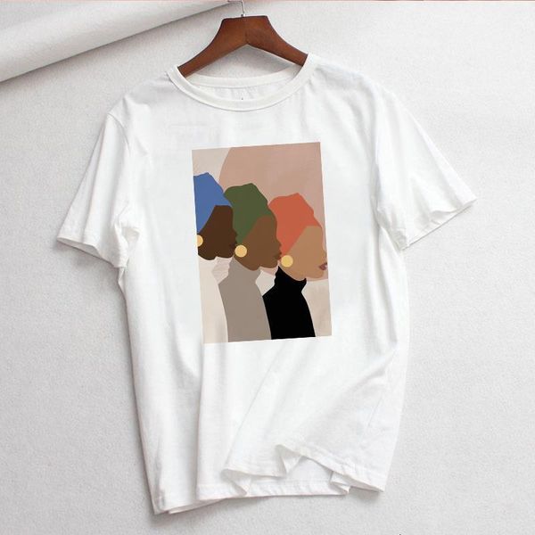 

винтажная абстрактная печать летние летние новые мультфильм мода повседневная женщин топы tee harajuku женская феминистская футболка, White