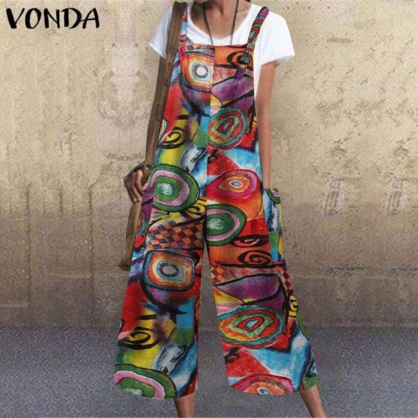 

women's jumpsuits & rompers women summer sleeveless playsuits casual vonda wide leg overalls bohemian printed trousers suspenders panta, Black;white