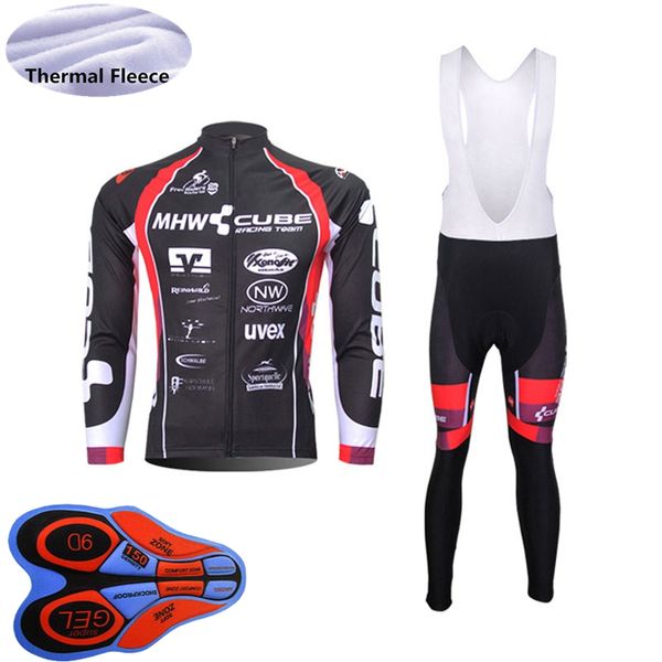 2021 Cube Team Cycling Thermal Fleece Jersey set Mens Winter Bicycle maillot pantaloni con bretelle set Mtb bike sportswear Ropa Ciclismo Y21012905