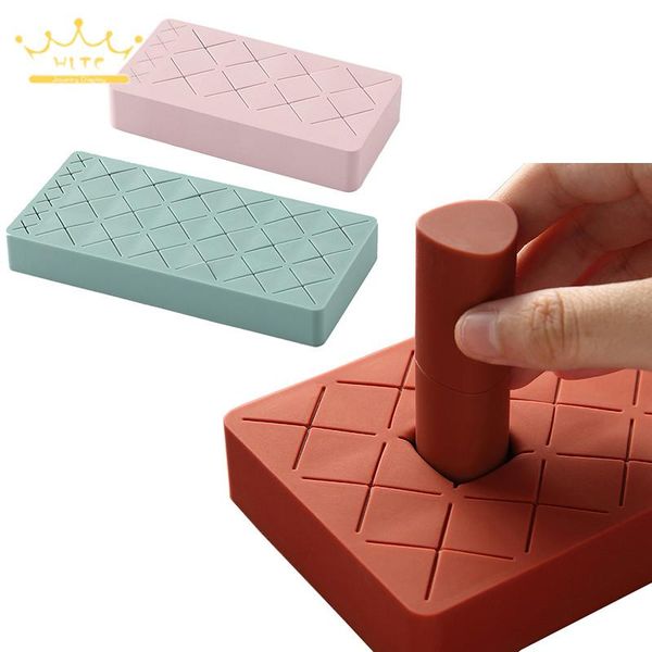 

lipstick case silicone storgae box eyebrow pencil display tray makeup brush storage box cosmetics container, Pink;blue