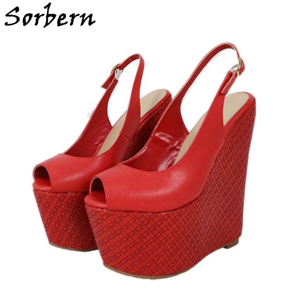 

sorbern fashion women wedges slingback pump shoes waved platform peep toe spring style shoes size 36 transfer girl custom colors, Black