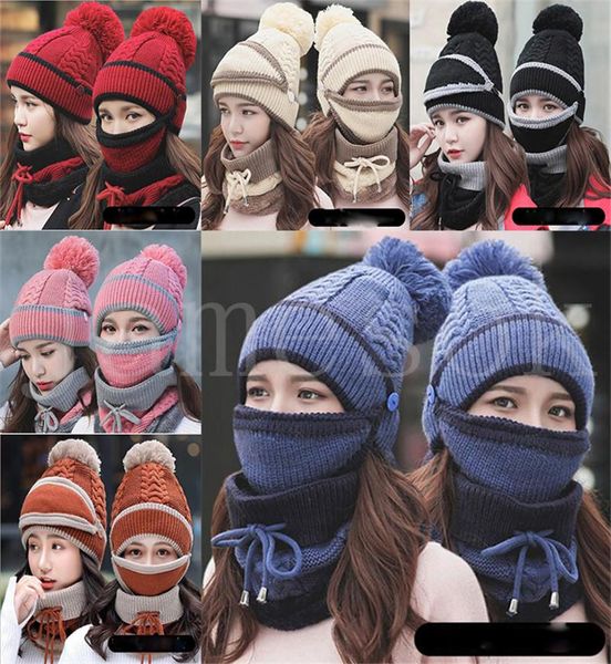 

plush thickened windproof hat women's fashionable winter riding ear protection knitted women da942, Blue;gray