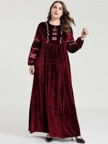 

embroidery cotton caftan muslim hijab women dress for girls1, Red