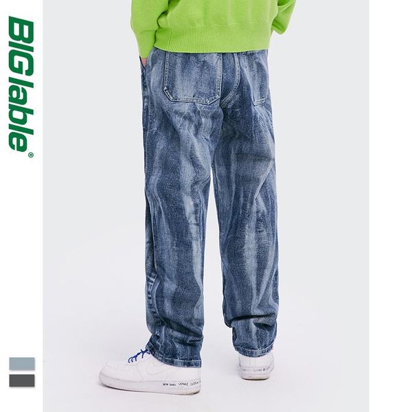 

men's jeans big lable mens relaxed fit 2021 fashion vintage korean denim men baggy stretch 3254w20, Blue
