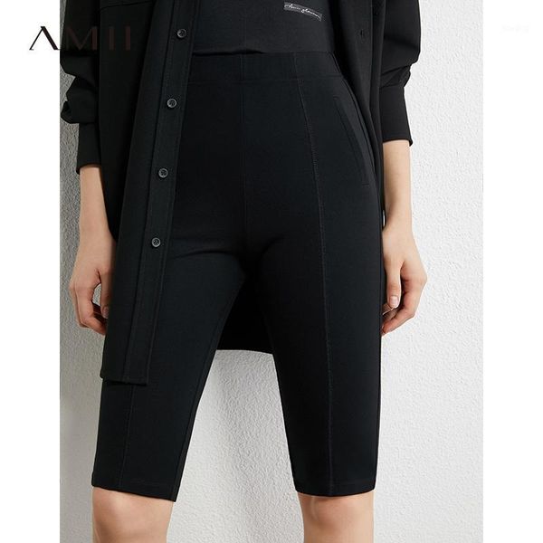 

amii minimalism autumn winter women leggings solid stretch leggings knee-length female stretch casual pants 120703641, Black