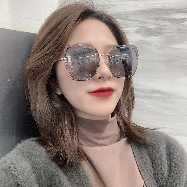 

2019 new large frame polarized sunglasses korean version of round face women's net red personalized couple sunglasses for men