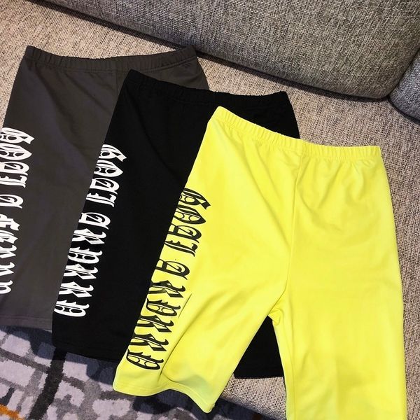 

silky outlet tights thin summer fluorescent green cycling pants women's slim elastic five point leggings, Black