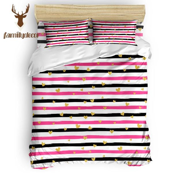

bedding sets family decor striped love sign black pink white 4 pcs national flag day quilted duvet set and easter
