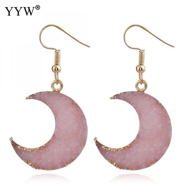 

moon shape irregular druzy earrings for women jewelry quartz dangle earings blue pink green brincos eardrop christmas earing, Silver