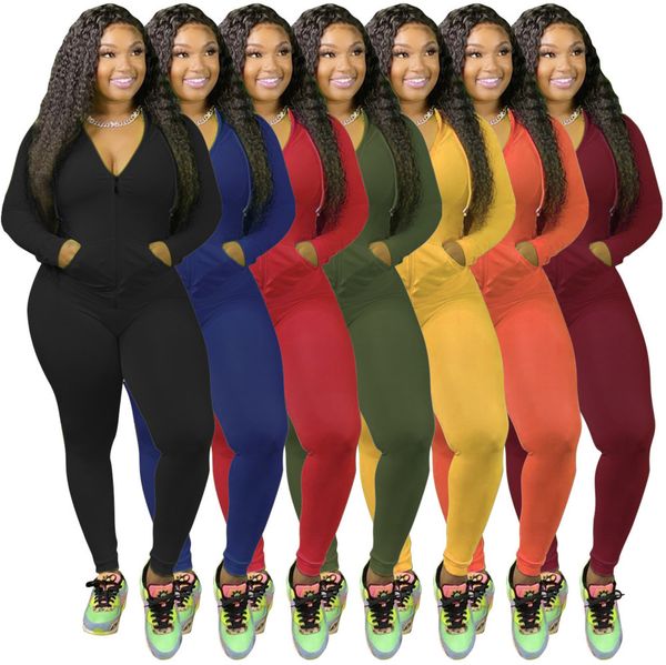 

women designer autumn sportwear new solid color pants zipper stitching clothes fashion long sleeve casual two-piece set tracksuit p78, Gray