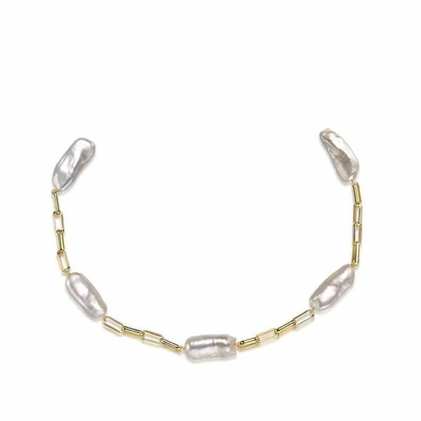 

chains fashion natural shaped baroque pearl necklace stitching, Silver